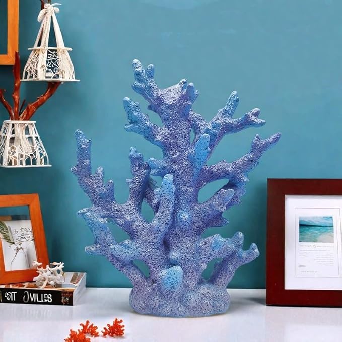 Etlemonde Beach Coastal Decor Coral Reef Home Decor Coral Statue Sculpture Home,Desk,Bathroom,Desktop Shelf Statue,Marine Themed Gifts (Gradual Blue Coral)