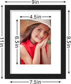 Vittanly 8x10 Picture Frames Set of 9, Display 5x7 Pictures with Mat or 8x10 without Mat, Photo Frames for Wall or Tabletop with Plexiglass, Engineered Wood, Black&Brown&Grey