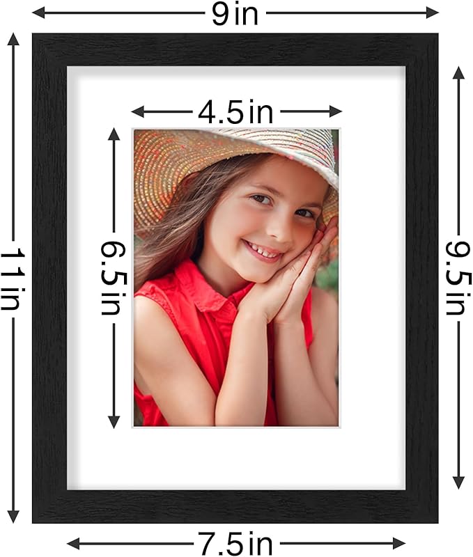 Vittanly 8x10 Picture Frames Set of 9, Display 5x7 Pictures with Mat or 8x10 without Mat, Photo Frames for Wall or Tabletop with Plexiglass, Engineered Wood, Black&Brown&Distressed White