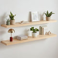 Homeforia 48 inch Natural Floating Shelf, High End Solid Real Wood 48inch Small Floating Shelves for Wall Mounted, Natural Wooden Floating Shelves, Heavy Duty Bracket, 48 X 6.5 X 1.75 in, Set of 2