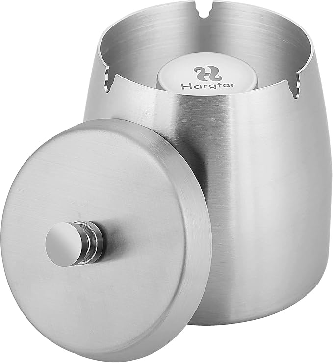 Smokeless Ashtrays For Cigarettes Indoor, Ash Tray Sets Cigarettes Outdoor Ashtrays for Patio Windproof Cute Vintage Home Fancy Stainless Steel Metal Outside Ashtray With Lid, Small