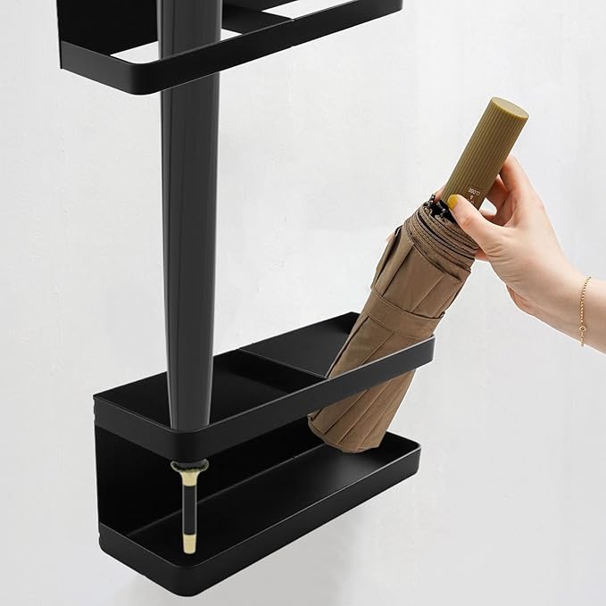 Bitray Umbrella Stand Holder Metal Wall Mounted Umbrella Stand Space Saving Organizer for Home Office Decor - Black
