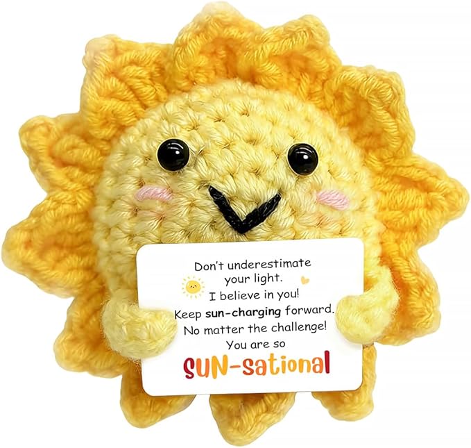 Positive Crochet Sunshine Dolls with Uplifting Messages - Sunshine Gifts for Women, Men & Friend, Handmade Emotional Support Dolls - Crochet Emotional Support Buddies | Mental Wellness Desk Companion