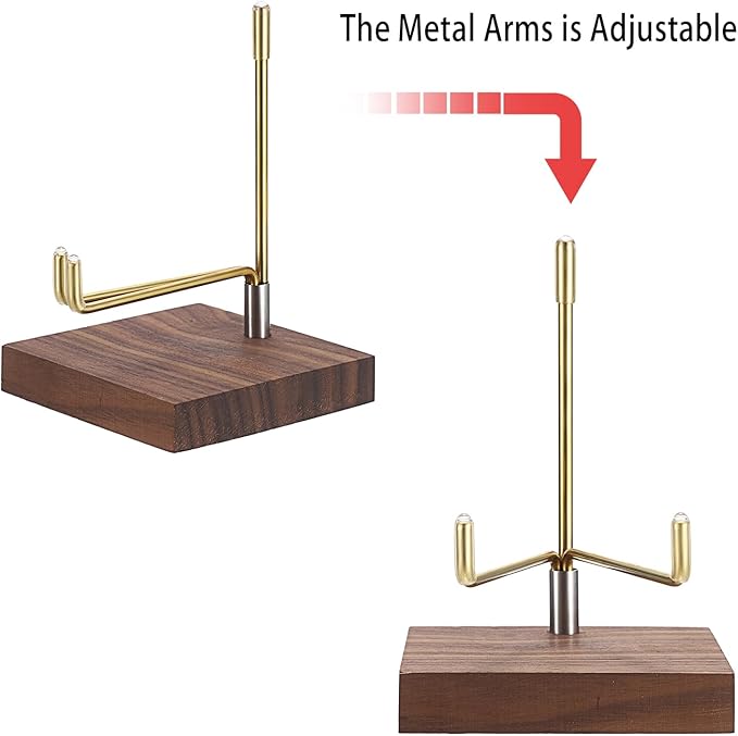 Hipiwe Adjustable Metal Arms Display Stand Easel with Wooden Base - Rocks Crystal Display Easel Holder for Mineral Agate, Gemstones, Fossils, Coral Geodes, Plate and Photo,3.1"x3.1"x4.6"