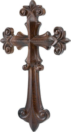 DAICAT - Hand-carved Cross, Wood Cross for Wall 9.8 Inch, Cross Wall Decor for Home, Rustic Crucifix Gift for Mom and Dad, Hand made Mother's Day Gifts for Mom, Wife, Sister, Grandma (No 2)