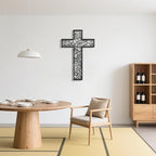 Black Metal Cross Wall Decor Iron Christian Cross for Home Church, Hollow Out Artistic Hanging Ornament, Crosses Wall Decor for Living Room, Bedroom, Decorative Thankful Religious Gift 41.3x27.4 inch
