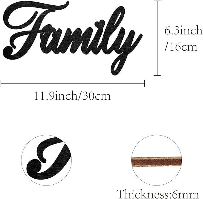 CREATCABIN Family Wood Cut Decor Laser Cut Sign Wooden Door Sign Wall Hanging Decoration Unfinished Color DIY Crafts New House Door Display Gift for Friends New Couple Housewarming Black 11.9x6.3 Inch