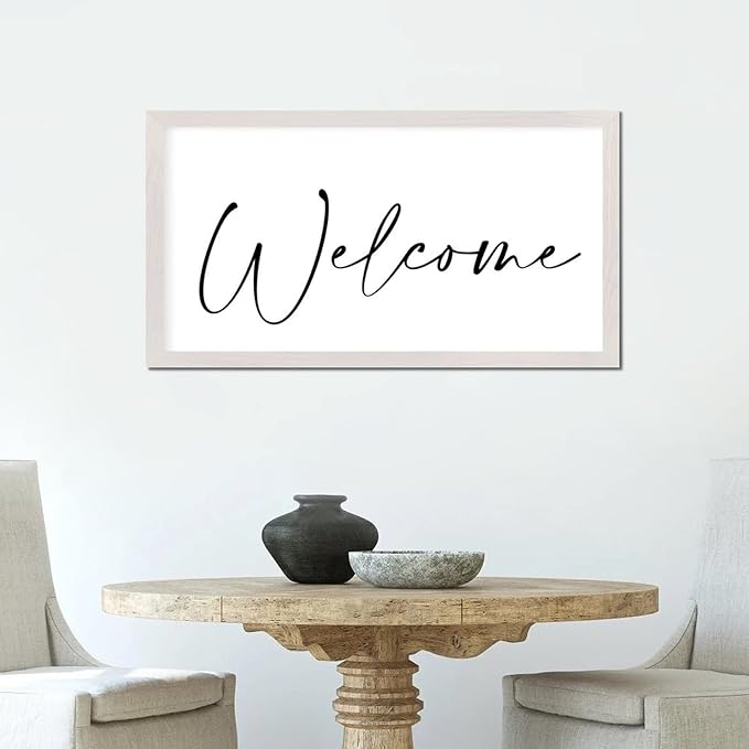 Retro Style Positive Saying Wood Sign with Religious Quotes Welcome White Frame Wooden Plaque for Bathroom Farmhouse Cottage Garden Yard Porch Cafe Bar Wall Decor Birthday Housewarming Gift 12x22in