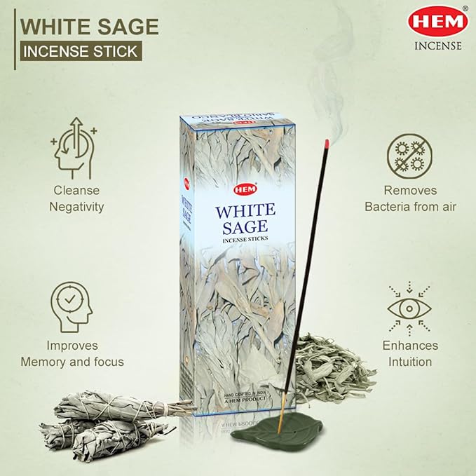 HEM White Sage Incense Sticks - 100 Count | Natural Air Purifying Aromatherapy | Calming and Cleansing Fragrance | Perfect for Meditation and Relaxation | Long-Lasting Burn