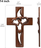 BGCOPPER Marriage Cross for Wall Love Wall Decor, Handmade Wooden Intertwined Heart Wall Cross for Wedding Valentine Christmas Gift - 14 Inch