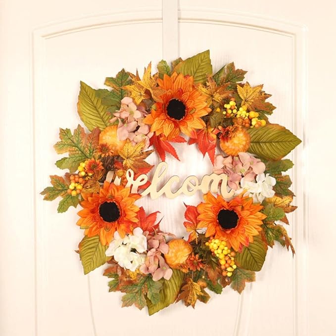 Ochine Fall Harvest Swag for Front Door, Artificial Teardrop Swag Decorative for Thanksgiving, Autumn, Fall Decor & Halloween