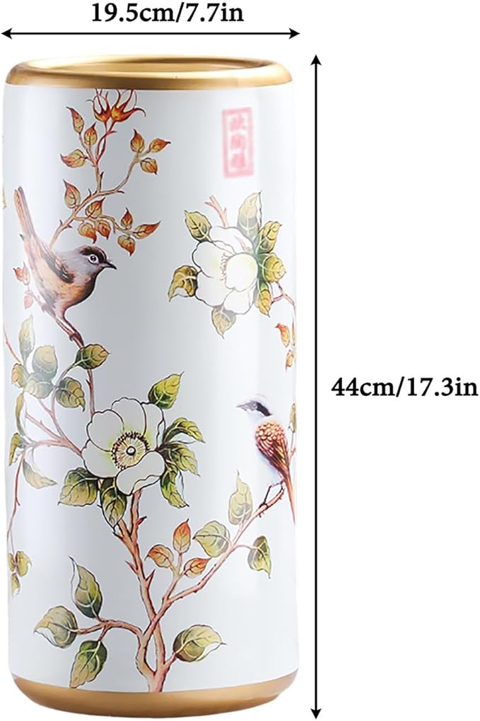 Ceramic Umbrella Stand Living Room Floor-Standing Freestanding Cane Chinese Umbrella Stand Multifunctional Painted Porcelain Vintage Ceramics Flower Vases for Home Office Entrance Indoor(C)