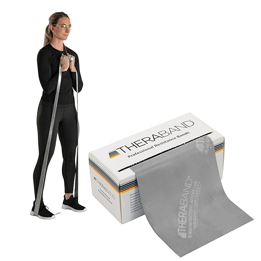THERABAND Resistance Bands, 6 Yard Roll Professional Latex Elastic Band For Upper & Lower Body, Core Exercise, Physical Therapy, Pilates, Home Workouts, Rehab, Silver, Super Heavy, Level 7