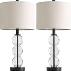 Oneach 25" Glass Table Lamps Set of 2, Black Modern Table Lamps with USB Ports for Living Room, Linen Shade Bedside Lamps for Bedroom, Nightstand, Side Table (Bulbs not Included)