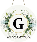 Monogram Letter G Wreaths for Front Door Wreath Wooden Welcome Sign for Front Door Decor Floral Family Last Name Initial House Warming Spring Summer Porch Rustic Wall Home Kitchen Boho Decorations
