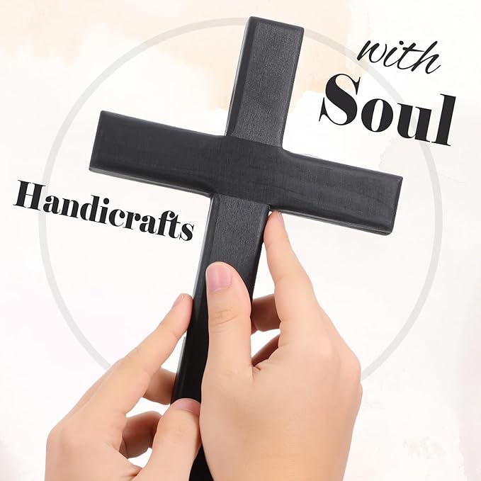 BESPORTBLE Wooden Cross for Wall: 11 Inch Hanging Large Cross, Rustic Christian & Catholic Wall Mounted Decor, Religious Wood for Home, Bedroom, Prayer Room - Party Decor (Black)