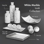 Creative Scents White Marble Look Home Decor Tray and Orb Set Coffee Table Decor for Living Room Centerpiece Table Decorations for Dining Table, Kitchen, Foyer, Entryway Elegant House Decoration