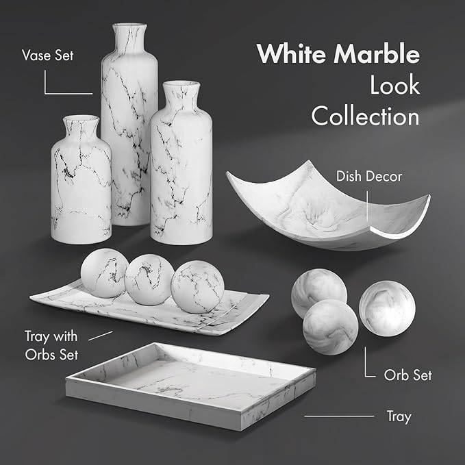 Creative Scents Black & White Small Set of 8 Marble Look Decorative Balls for Bowls – Decorative Orbs Spheres for Coffee Table Centerpiece, Dining Table, Living Room - Modern Bowl Fillers for Home