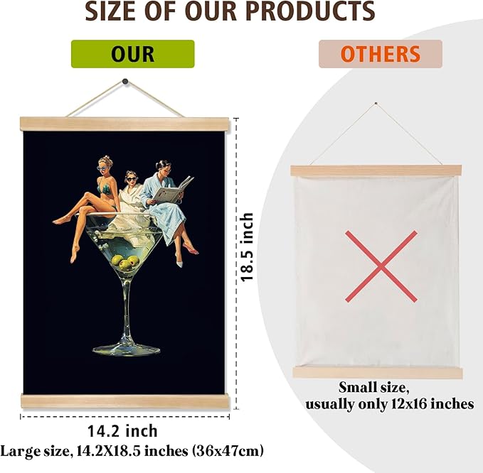 Martini Girl Wall Art, Vintage Glam Cocktail Poster, Retro Fashion Woman in Martini Glass Canvas Print, Chic Bar Lounge Wall Decor for Dining Room Kitchen or Home Office 14x18.5 Inch (Black-Woman04)