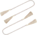 34 Inch Glass Bead Garland with Tassels - Elegant Boho Table Decor, Fringe Wall Hanging for Wedding, Party, Farmhouse Rustic Prayer Bead Home Decoration(2 Pack,Off White)