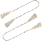 34 Inch Glass Bead Garland with Tassels - Elegant Boho Table Decor, Fringe Wall Hanging for Wedding, Party, Farmhouse Rustic Prayer Bead Home Decoration(2 Pack,Off White)