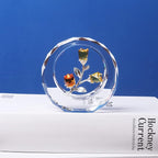 LONGWIN Crystal Tulips Flower Figurines with a Outer Circular Ring, Glass Spring Bouquet Home Decor Paperweight Ornaments Yellow