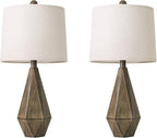 PoKat 23.5'' Table Lamps Set of 2 for Bedroom, Farmhouse Nightstand Lamps for Living Room, Rustic Bedside Lamps with Linen Lampshade for Side Table Office Hallway Entryway Dark Wood-Like (Brown)