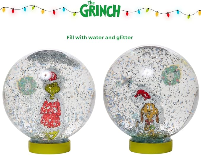 Dr Suess The Grinch Snow Globe Kit, DIY Snow Globe, Includes 2 Globes, Glitter, Sequins, Stickers – The Grinch and Max