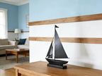 Retro Metal Sailboat Decor, Iron Nautical Sculpture for Home, Vintage Boat Figurine for Living Room Table, Office Desk, Bookshelf, Coastal Style Decoration (Dark Gray)