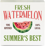 Farmhouse Summer Watermelon Wooden Box Sign Rustic Country Watermelons Box Sign Wood Sign Decor Summer Square Wood Sign Home Kitchen Desk Tabletop Shelf Decor 5 x 5