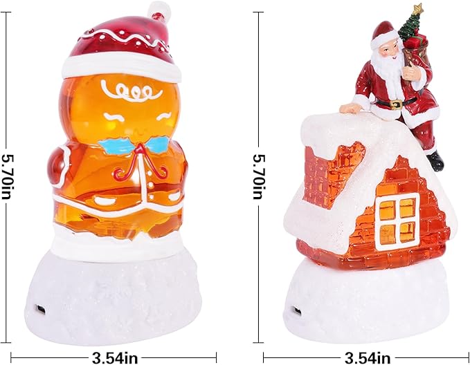 2 Pack Christmas Snow Globes Gingerbread Man and Santa with 8 Songs Music and 6H Timer USB & Battery Powered Snow Water Globe Swirling Glitter for Holiday Decorations Gifts (Gingerbread Man and Santa)