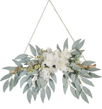 Artificial Flower Swag, 11.8in Eucalyptus Swags with White Flowers Handmade Greenery Hanging Decoration Swag for Wedding Arch Home Decor, Green, 210320XU03-7852-1500036402