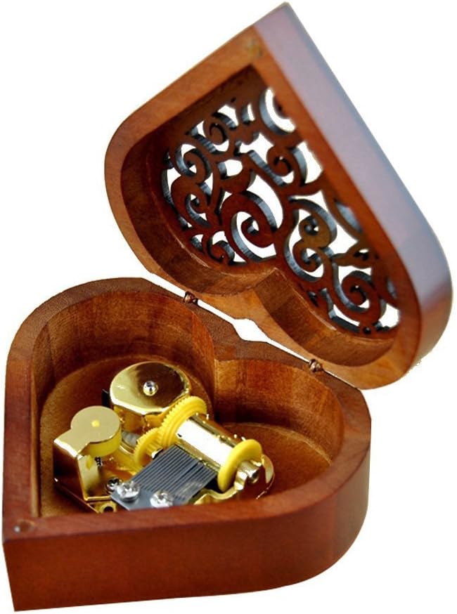 WESTONETEK Heart Shaped Vintage Wood Carved Mechanism Musical Box Wind Up Music Box Gift for Christmas/Birthday/Valentine's Day, Melody You are My Sunshine