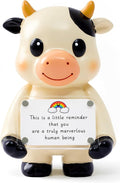 Positive Cow Figurine - 5.1" Tall Hand-Painted Resin Indoor Office Desk Decoration with Cute Motivational Sign, Funny Gift for Women Friends Bestie BFF Bestfriend Coworkers