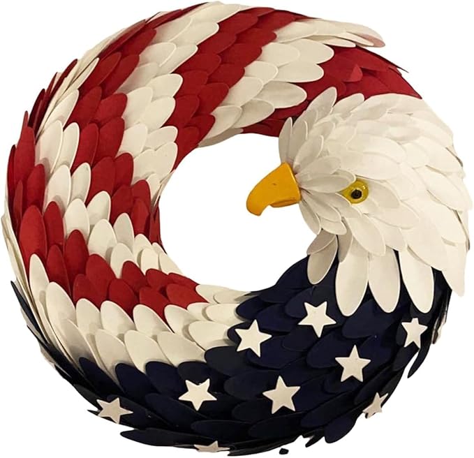 250th Anniversary Patriotic Wreath, 4th of July Wreath for Front Door, Patriotic Wreath Handmade Eagle Wreaths, Memorial Day Home Decoration for Indoor and Outdoor (A)
