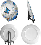 Decorative Plate Stand, 10 Inch, Flower Butterfly Round Display Plate, Table Top Plate Decor with Stand, for Kitchen Living Room Office Countertop Decor
