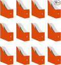 Limitliho 12 Pack Orange-Red Cardboard Magazine Storage Boxes, Vertical File Organizer Box for Desk or Shelves, Book Bins for Classroom,Office,Home(10.6" H x 10.2" L x 3.5" W in)