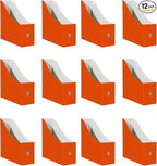 Limitliho 12 Pack Orange-Red Cardboard Magazine Storage Boxes, Vertical File Organizer Box for Desk or Shelves, Book Bins for Classroom,Office,Home(10.6" H x 10.2" L x 3.5" W in)