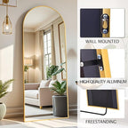 Dewfig Arched Full Length Mirror,64"x20" Gold Mirror with Stand, Full Body Mirrors for Leaning Against or Wall Mounted, Large Floor Mirrors for Bedroom, Living Room, Gold