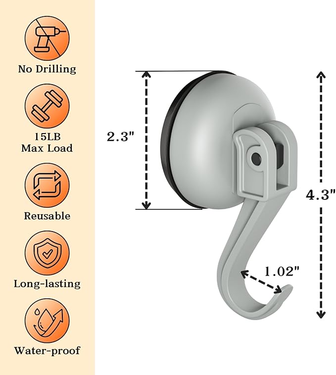 Ofiray-home Wreath Hangers, 2 Pack Heavy Duty Wreath Hangers for Front Doors/Windows/Over Door, No Drill & Reusable Suction Cup Hooks for Bedroom, RV, Bathroom and Home Storage Hooks(Gray)