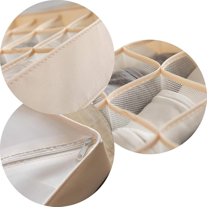 ALYER Collapsible Fabric Drawer Organizer Divider,Closet Storage Box Bins Containers for Panties,Underwear, Ties,Bras, Socks, Lingerie (Gray-24 cells)