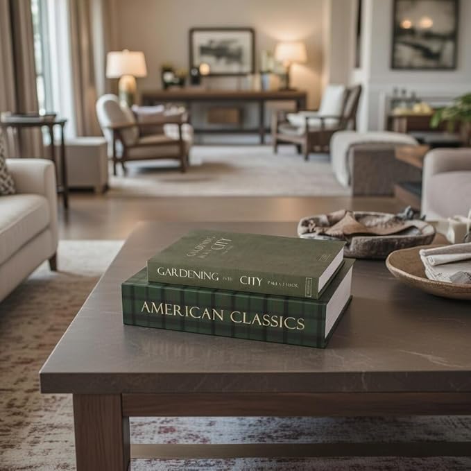 ORITZIO Green Faux Books Set of 9 - Concealed Storage Faux Books Perfect for Coffee Table, Home Staging, Interior Design & Fashion Books, Old Money Asesthetic