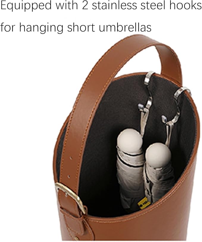 Indoor Entryway leather Umbrella bucket，Large Capacity Umbrella Storage stand，tall umbrella holder,For Hotel,Offices,home,Commercial(Black+brown)