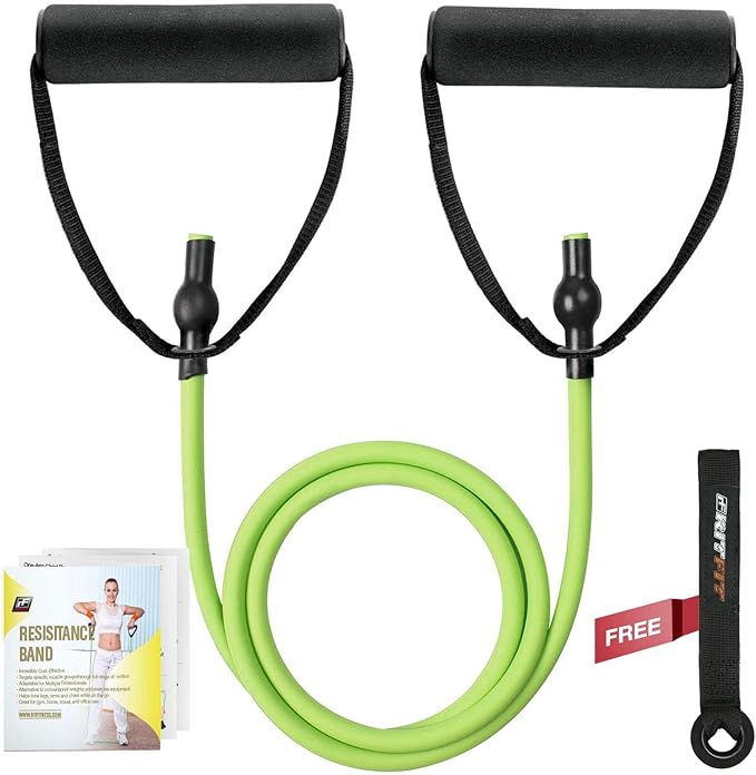 RitFit Single Resistance Exercise Band with Comfortable Handles - Ideal for Physical Therapy, Strength Training, Muscle Toning - Foam Padding Door Anchor and Starter Guide Included