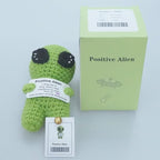 Positive Alien Crochet Plush with Message Affirmation Card - Appreciation Birthday Gift for Women Men, Her Him, Teen, Boy Girl, Inspirational College High School Graduation Congrats Grad Decoration
