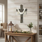 Comfy Hour 13" Rustic Brown Wall Cross Decor, Christian Farmhouse Wall Art with White Cloth, Wooden Look Religious Cross Plaque for Living Room, Bedroom, Entryway, Resin Sculpture Home & Communion Decor