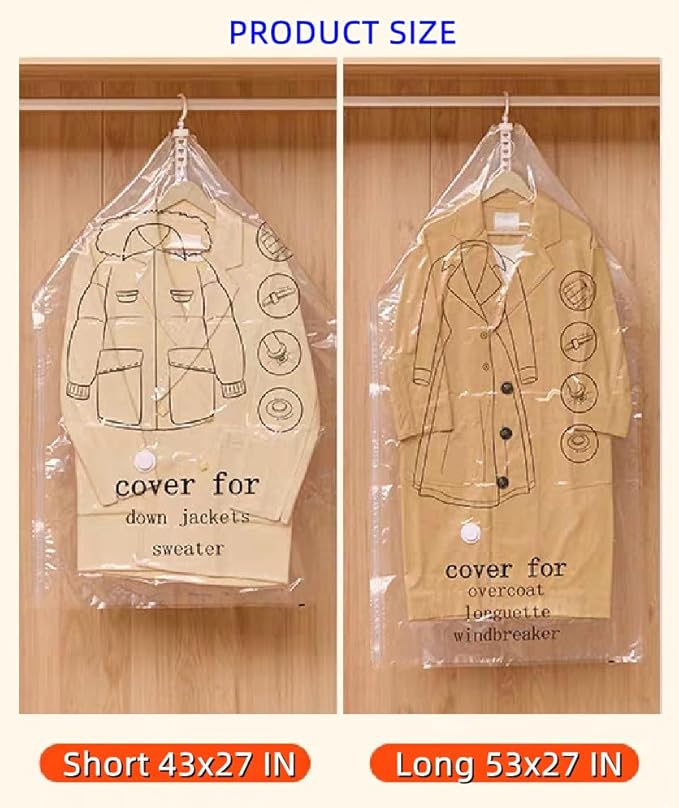 Hanging Vacuum Storage Bags 6 Pack Space Saver Vacuum Seal Bags, Jumbo and Large, for Seasonal Clothes, Dress, Coat, Closet Organizer with Heavy Duty Hanging Hooks, Reusable & Easy to Use