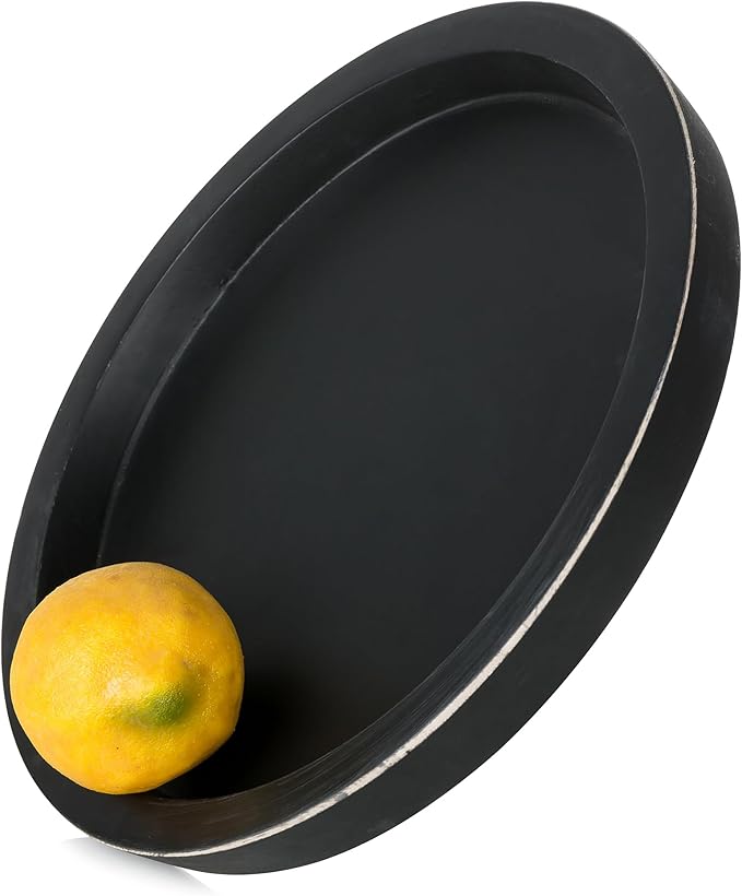 Hanobe Candle Plate Holder Tray: Round Wood Decorative Candle Plate - Rustic Farmhouse Coffee Table Decor - Tealight Pillar Trays for Home Decor (Black)