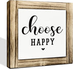 Positive Decor Signs, Happy Mindset Wood Sign, Decorative Wooden Box Signs, Farmhouse Desk Decor, Inspirational Home Office Decors, Housewarming Gift, Choose Happy Sign, 5.9×5.9 inches