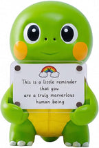 Positive Turtle Figurine - 4.3" Tall Hand-Painted Resin Indoor Office Desk Decoration with Cute Motivational Sign, Funny Gift for Women Friends Bestie BFF Bestfriend Coworkers (Green)